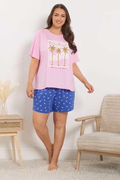 Yours Roze Pyjamatop Met 'Palm Beach' Slogan Size 42-44