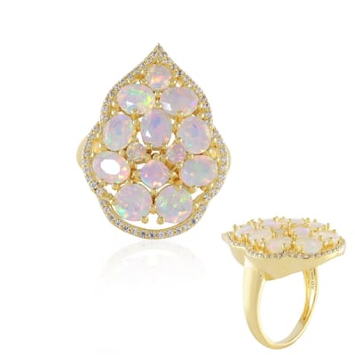 Cavill - Elegante Damesring 925 Sterling Zilver Verguld - 2.511 ct Natuurlijke Welo Opalen - 56 Cambodjaanse Zirkonen - Maat 17-20