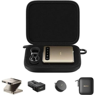 Aurzen ZIP Titanium Gold 4-in-1 bundel – Draagbare Tri-fold Mini Beamer – 720p HD – 100 ANSI – Bluetooth 5.4 – 5000 mAh – tot 120 Inch