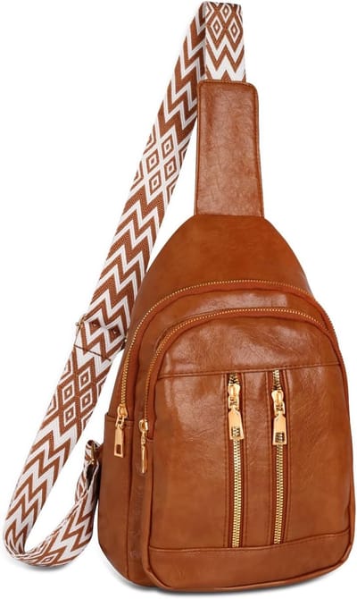 Dames Crossbody Tas - Dames Leren Crossbody Heuptas - Modieuze Borsttas - Vintage Schoudertas - Geschikt voor Reizen en Dagelijks Gebruik - Lichtbruin