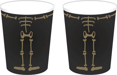 Haza Halloween/horror skelet feest bekers - 16x - zwart - papier - 250 ml