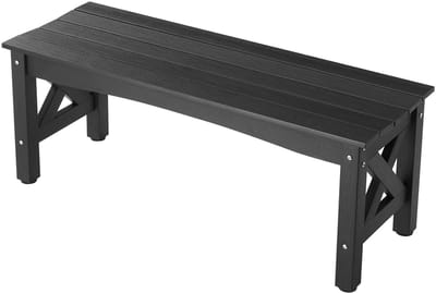 Buitenbank, 113 cm, Draagvermogen 272 Kg, Duurzaam Kunststof Frame met Verstelbare Voetjes en Stevige Poten, Bank voor Terras, Tuin, Park, ERF Of Veranda, Zwart