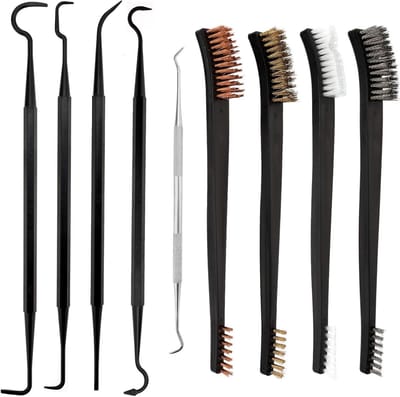 9-delige Mini Draadborstel en Pincet Set, Dubbelzijdige Messing, Koper, Nylon en Stalen Borstels voor het Reinigen van Lasteksten, Roest en Vervuiling