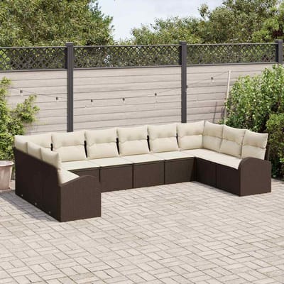 vidaXL Tuinbank Set met kussen 10 pcs Bruin en wit poly rattan