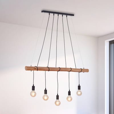JUST LIGHT. GmbH Damian hanglamp met houten balk en 5 fitting