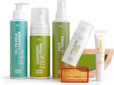 Marie Fresh Cosmetics Startersset voor een probleemhuid Gelaatsverzorging - Natuurlijke set voor huidverzorging - Huidverzorgingsset 5 producten - Oil cleanser Toner gezicht Reinigingsmousse Hydraterende gezichtscrème Oogcremes