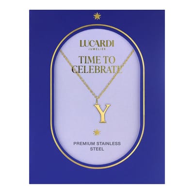 Lucardi Dames Stalen goldplated ketting letter Y - Ketting - Staal - Goudkleurig - 47 cm