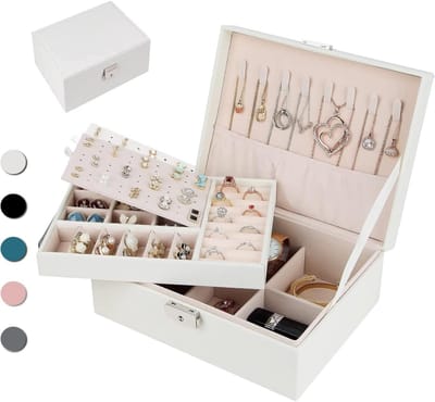Grote Sieradenopbergdoos voor Vrouwen en Meisjes, 2 Laags, Ideaal voor Kettingen, Ringen en Oorbellen, Perfecte Sieraden Organizer