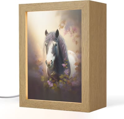 Nachtlampje 15x20 cm - Kinder lampje - Paard - Natuur - Dieren - Bloemen - Paars - Tafellamp kinderkamer - Slaapkamer lamp - Bedlamp kinderen - Kinderlampje stopcontact - Wandlamp babykamer - Nachtlampjes