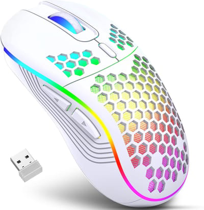 StayPowered Draadloze Gaming Muis - Ultralicht & Oplaadbaar - Ergonomisch Honingraat Design - RGB Verlichting - Instelbare DPI - 2.4G Stabiele Verbinding - USB-C Oplaadbaar - Wit - Levering Sneller dan Aangegeven!