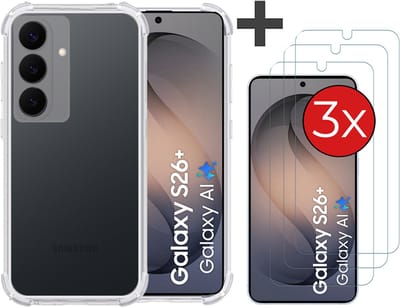 Hoesje met 3 Stuks Screenprotectors Geschikt voor Samsung Galaxy S26 Plus Hoesje Siliconen Shockproof Case - Arara Backcover- Transparant