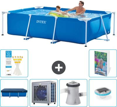 Intex Rechthoekig Frame Zwembad - 260 x 160 x 65 cm - Blauw - Inclusief Afdekzeil - Warmtepomp - Zwembadfilterpomp - Verlichting - 7-delig