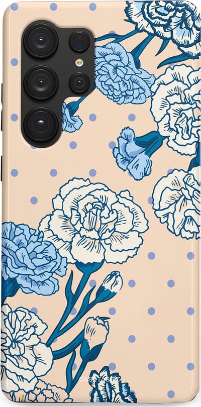 Casetastic hoesje geschikt voor Samsung Galaxy S25 Ultra - Dubbellaagse bescherming - Anjer elegantie - Fashion Case - Zand Zilver Lichtblauw