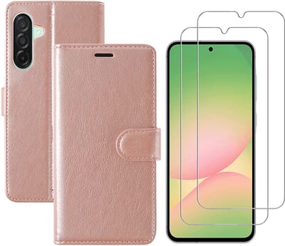 Hoesje geschikt voor Samsung Galaxy A56 bookcase Rosegoud - Met screenprotector tempered glass Galaxy A56 - 2x