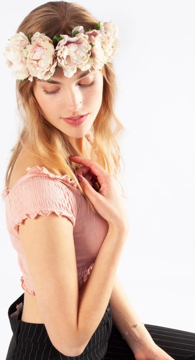 KIMU® Bloemenkrans Haar Pioenrozen Lichtroze - Creme Oudroze Bloemen Haarband Diadeem - Hoofdband Bloemetjes - Bruidsmeisje Bruiloft Festival