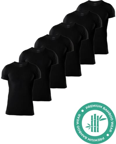 SQQUADD® Bamboe T-Shirt Heren - Slim fit - Ronde hals - Maat S - 6-pack - Zijdezacht en Ademend - Anti Zweet T-Shirt - Ondershirt Heren - Zwart