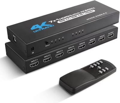 HDMI-schakelaar 7 in 1 uit 4K@60Hz met IR-afstandsbediening, voor PS5 PS4 Xbox dvd-speler