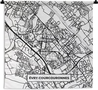 Wandkleed - Wanddoek - Frankrijk - Stadskaart - Plattegrond - Évry-Courcouronnes - Kaart - 180x180 cm - Wandtapijt
