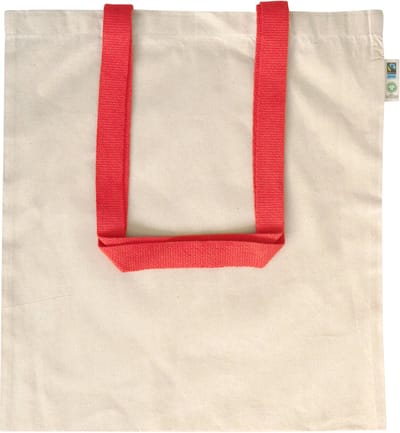 20 stuks Fairtrade draagtas van eco katoen met gekleurde hengsels, rood