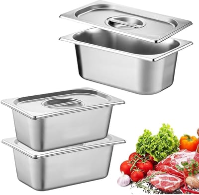 Dailygoods- Gastronormbakjes 3 Stuks - Roestvrij Staal - Paneerset met Deksel - Rechthoekige Container - Stapelbaar - Voor Marineren van Vlees - Keukenbakjes