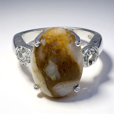 Cavill - Zilveren Ring 925 Sterling met 9,19 ct ovale Dinosaurus Kwarts en Witte Topaas Pavé - Elegante Natuurlijke Edelsteenring Maat 17