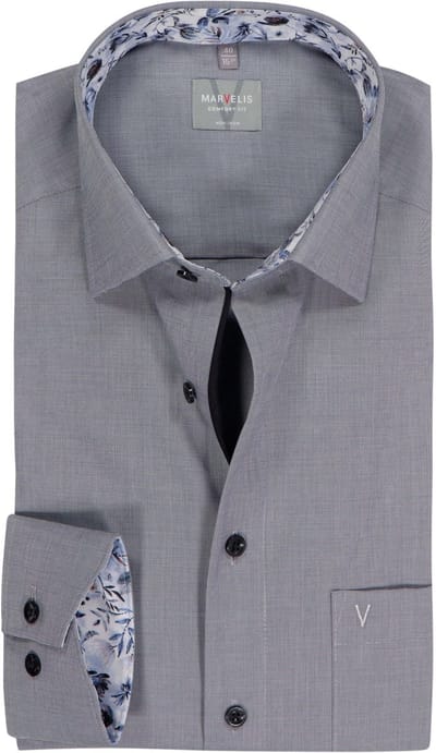 MARVELIS comfort fit overhemd - fil a fil - donkergrijs - Strijkvrij - Boordmaat: 41 (EU maat: L)