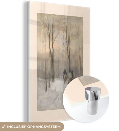 ® Glasschilderij 120x180 cm - Schilderij acrylglas - Ruiters in de sneeuw in het Haagse Bos - Schilderij van Anton Mauve - Foto op glas - Muurdecoratie woonkamer - Wanddecoratie slaapkamer - Schilderijen