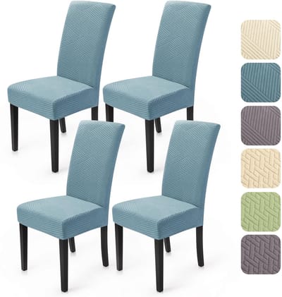 Stoelhoes Moderne Twill Jacquard Eetstoelhoezen Verwijderbare Wasbare Stoelhoezen voor Stoelen Stoelbekleding voor Hotel Restaurant Feest (Lichtblauw, 4 Stuks)-XW