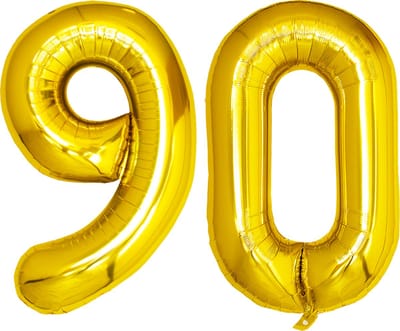 Folie Ballon Cijfer 90 Jaar Goud Verjaardag Versiering Helium Cijfer Ballonnen Feest versiering Met Rietje - 86Cm