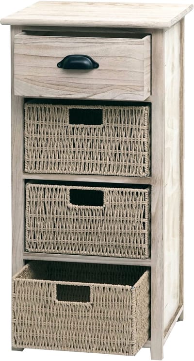 Ladekast MCW-K84 met manden, ladekast, hout 83x40x29cm ~ naturel, manden lichtbruin