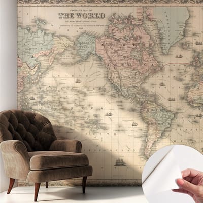 Coloray Zelfklevend Behang - Historische kaart Zelfklevend fotobehang - 250x250 cm - Beige Zelfklevend Behang - Voor op kantoor, voor de hal, voor de woonkamer - Plakklare achterzijde - Stickerbehang op rol