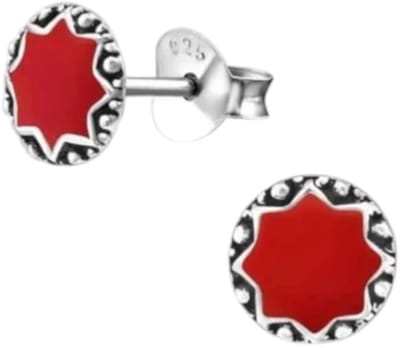 Aramat Jewels | Oorbellen | Oorstekers – Sterling Zilver Bali Etnisch Rood Emaille 6mm Rond Geoxideerd | | | |6mm | Zilver | Kinderen, Volwassenen | Verkleurd niet