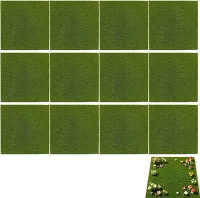Miniatuur kunstgras matten 12 stuks 15x15 cm - Groen knutselgras voor decoratie, DIY en modelbouw landschap
