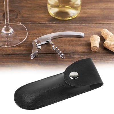 Nieuwe Flesopener Lederen Etui Klein Lederen Tasje Lederen Wijnmes Set Wijnaccessoire PU Tas(Zwart) zwart