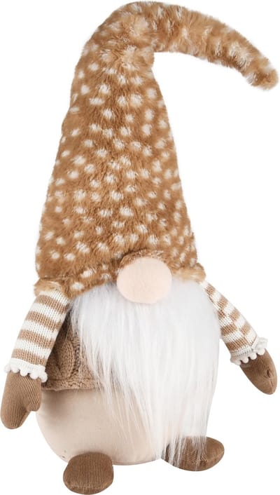 Dekoratief | Pop gnoom zittend, bruin/wit, stof, 20x11x49cm | A235043