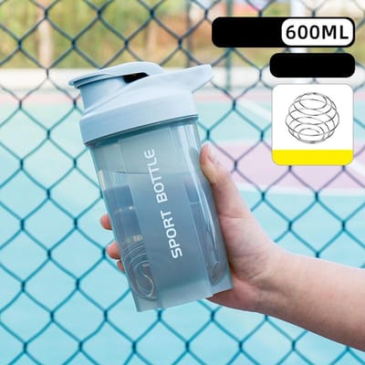 Draagbare eiwitpoeder shaker fles lekvrije waterfles voor sportschool, outdoor fitness training sportmengbeker met weegschaal 600ml