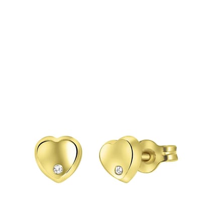 Lucardi Meisjes Oorknop - Hart - Zirkonia - Cadeau - 14 Karaat Goud - Geelgoud