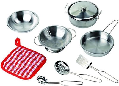 Kinderspeelkeuken Set: 9-delige Metalen Kookaccessoires met Kom