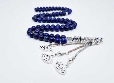 Handgemaakte tesbih "Tasbih" natuursteen " Azuur" - Aantal kralen 99 - Diameter kralen 8MM - met metaal tassel "Ogen" - Een mooi cadeau-idee