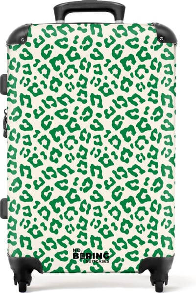 NoBoringSuitcases.com® - Koffer groot - Rolkoffer lichtgewicht - Groen met witte panterprint - Reiskoffer met 4 wielen - Grote trolley XL - 20 kg bagage