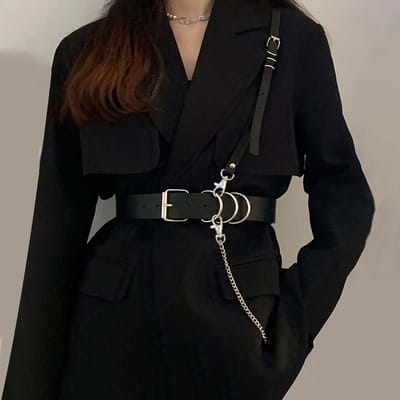 Corsets Mode Femme Large Ceinture Corset Cuir Gothique Sous-Poitrine Crop Couleur Unie Bretelles Réglables Ceinture de Taille Accessoires Vêtements black