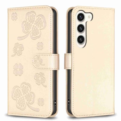 Voor Samsung Galaxy S24 5G Leren telefoonhoes met vier bladen (goud)