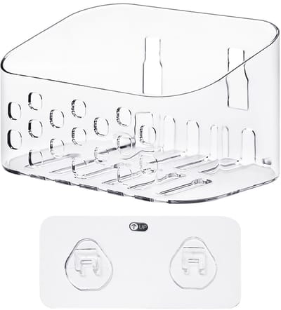 Dailygoods- Wandopbergmand Transparant - Badkamer Opbergdoos - Waterdicht - Geperforeerd - Sterk Draagvermogen - 16 x 10 x 8,9 cm