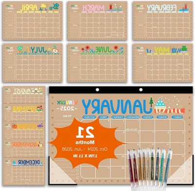 Bureaukalender Krabbelmotief - Grote Planner - Langdurig Plannen - 21 Maanden Overzicht - 28 x 43 cm - Multicolor