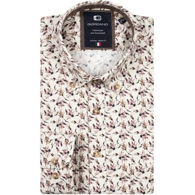Giordano Overhemd Brando Soft Brushed Twill Leaf Pattern Rood / male