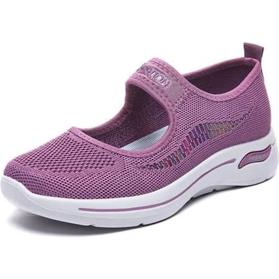 Chaussures décontractées pour femmes, mocassins à enfiler, souples, plates, grande taille, chaussures de marche en plein air, maille respirante 36 violet