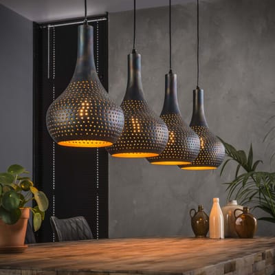 Hoyz Hoyz hanglamp punch kegel 4 lampen zwart bruin 130x25x150