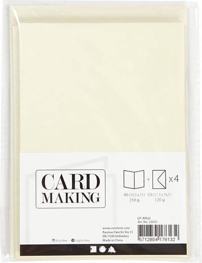 Kaarten en enveloppen, afmeting kaart 10,5x15 cm parelmoer, 120+210 gr, off-white, 4 set