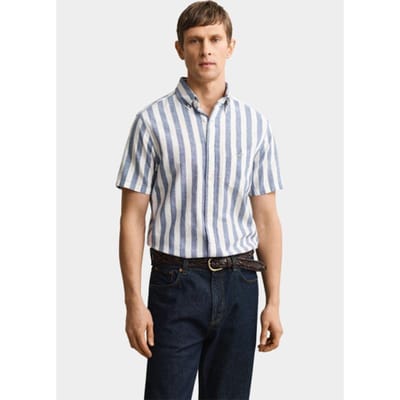 Gant overhemd korte mouw heren Blauw Gestreept overoverhemd met ko 3260020/442