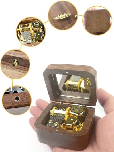 Muziekdoos Hout - Houten Doos Melodie - Cadeau Geven - Sankyo Mechanisme - 7 cm - Walnoot